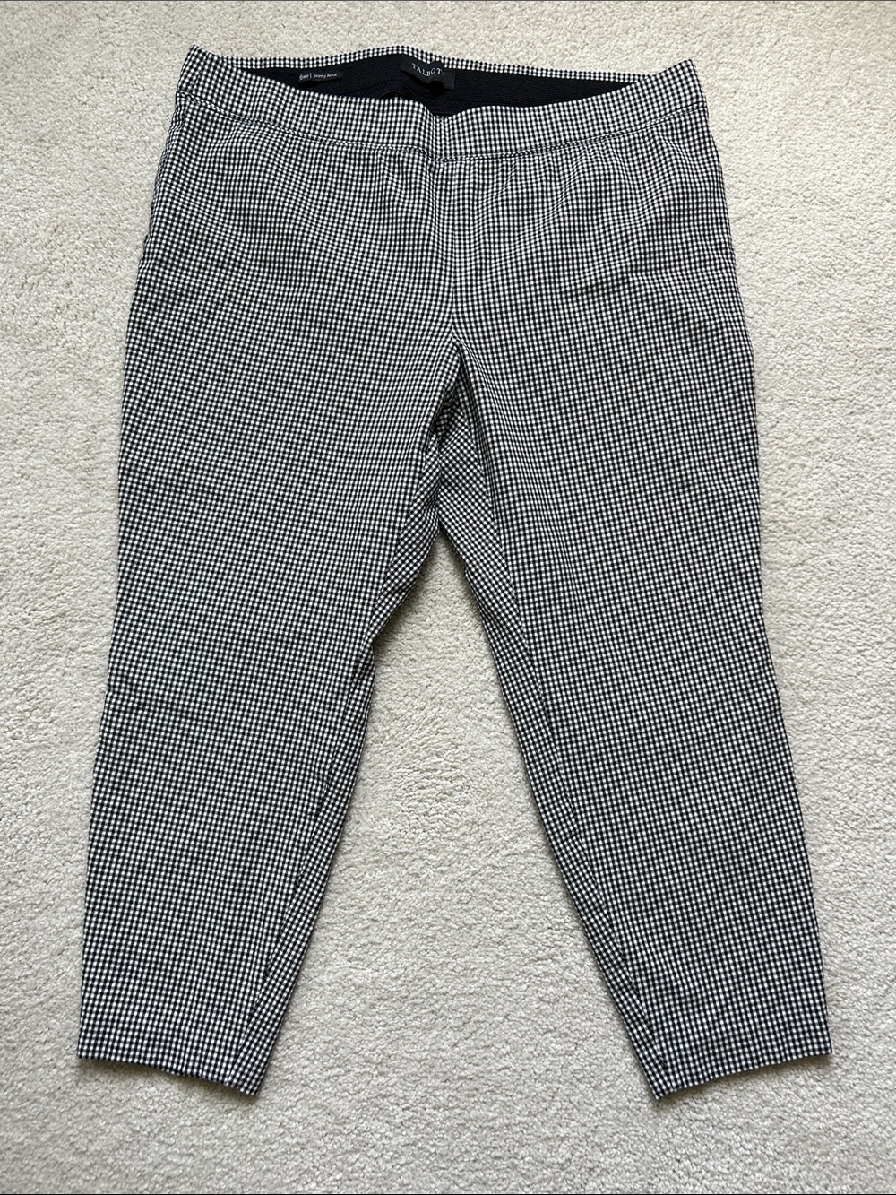 Talbots Black & White Micro-Check Skinny Ankle Pants, Size 16